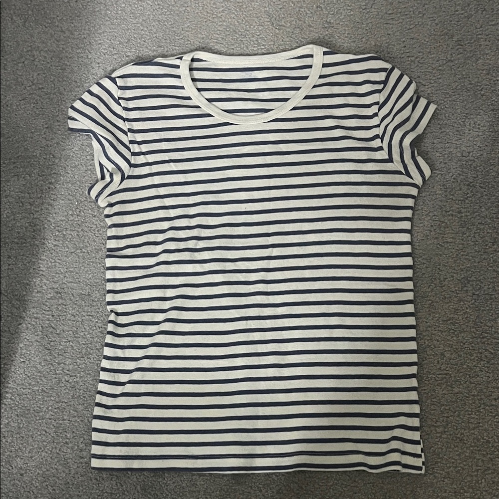 Brandy Melville Navy and White Striped Tee